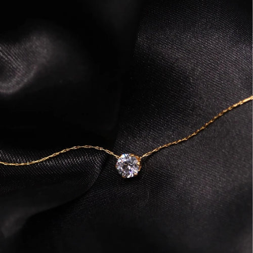 Anti Tarnish Stainless Steel Chain Necklace with Round Clear Zircon Charm for Women